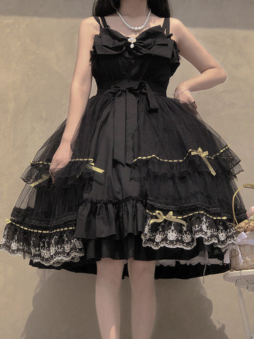 Gothic Lolita Dresses Bows Ruffles Black Black