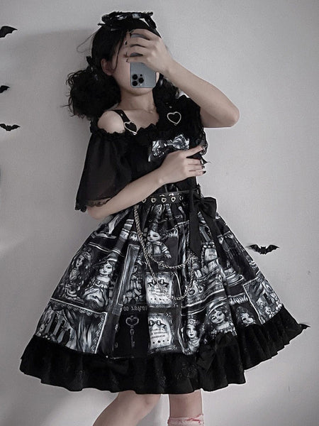 Gothic Lolita Dresses Bows Ruffles Black White