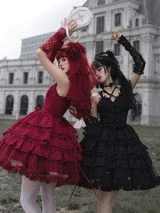 Gothic Lolita Dresses Bows Ruffles Burgundy