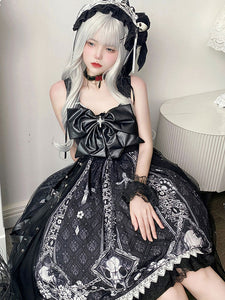 Gothic Lolita Dresses Bows Ruffles Floral Print Black Black