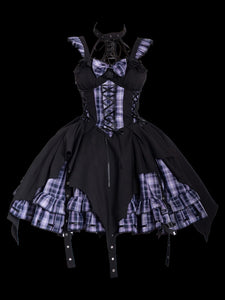 Gothic Lolita Dresses Grommets Lace Up Plaid Black Red