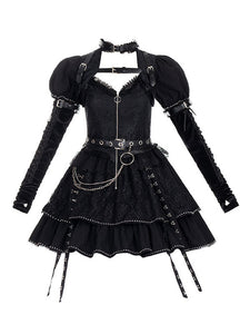 Gothic Lolita Dresses Grommets Ruffles Black