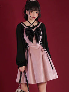 Gothic Lolita Dresses Lace Up Bows Black Pink