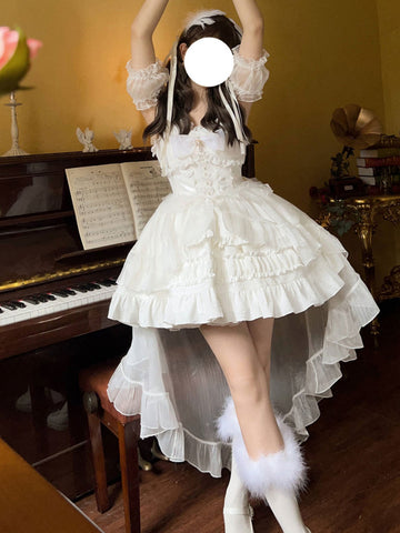 Gothic Lolita Dresses Lace Up Bows White Light Sky Blue
