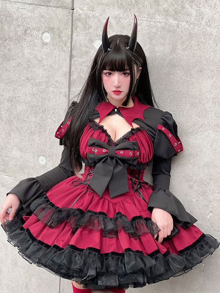 Gothic Lolita Dresses Lace Up Lace Pink Red