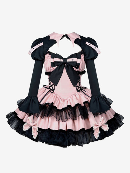 Gothic Lolita Dresses Lace Up Lace Pink Red