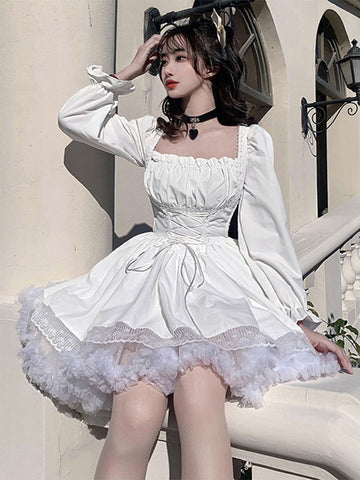 Gothic Lolita Dresses Lace Up Lace White