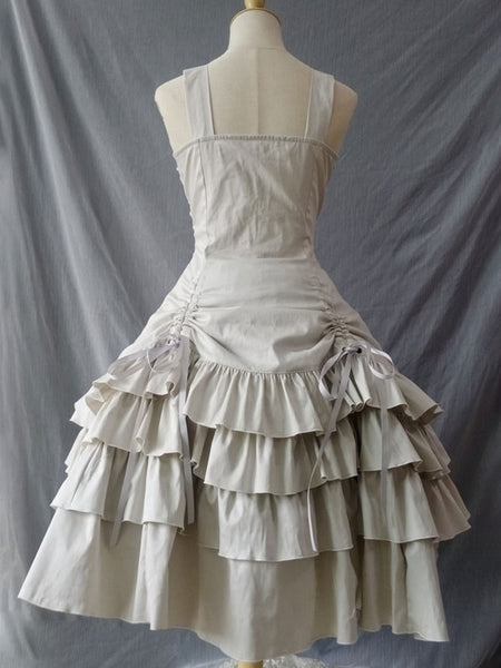Gothic Lolita Dresses Lace Pleated Ecru White Ecru White