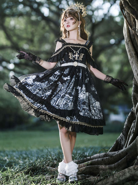 Gothic Lolita Dresses Lace Ruffles Black White