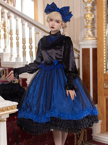 Gothic Lolita Dresses Lace Ruffles Blue Blue