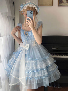 Gothic Lolita Dresses Lace Ruffles White Light Sky Blue