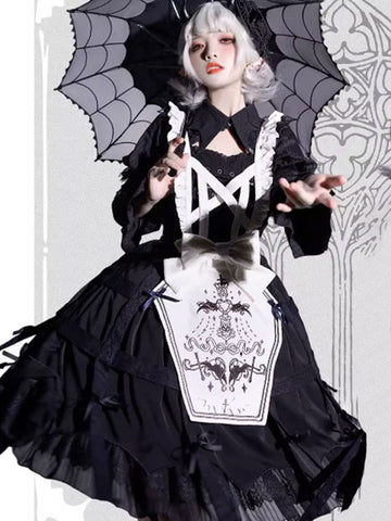 Gothic Lolita Dresses Metal Details Lace Black Black
