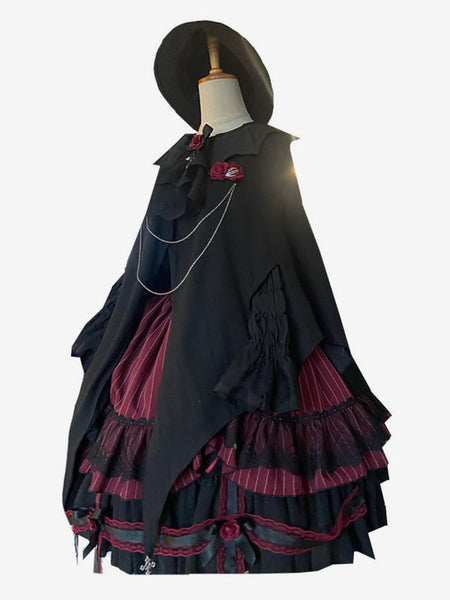 Gothic Lolita Dresses Rose Ruffles Black Black
