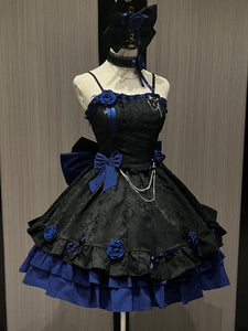 Gothic Lolita Dresses Rose Ruffles Jacquard Blue Blue