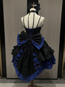 Gothic Lolita Dresses Rose Ruffles Jacquard Blue Blue