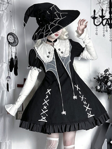 Gothic Lolita Dresses Ruffles Color Block Black Black