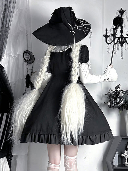 Gothic Lolita Dresses Ruffles Color Block Black Black