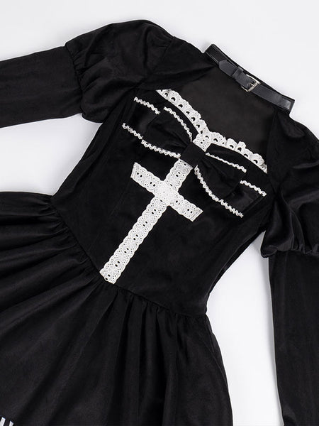 Gothic Lolita Dresses Ruffles Stripes Black