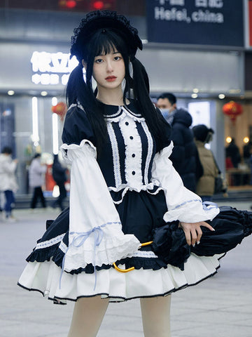 Gothic Lolita Dresses Ruffles Two-Tone Black Black