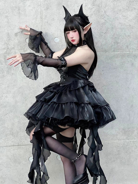 Gothic Lolita Dresses Ruffles Bows Black Black