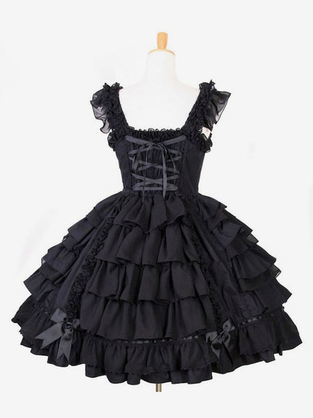 Gothic Lolita Dresses Ruffles Bows Black Black