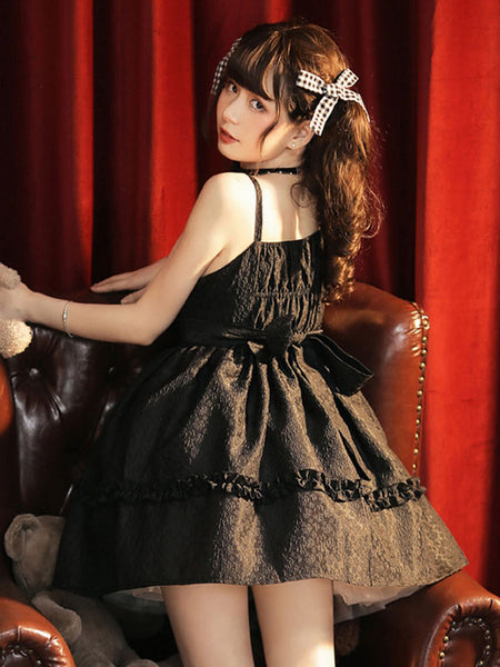 Gothic Lolita Dresses Ruffles Bows Jacquard White Black
