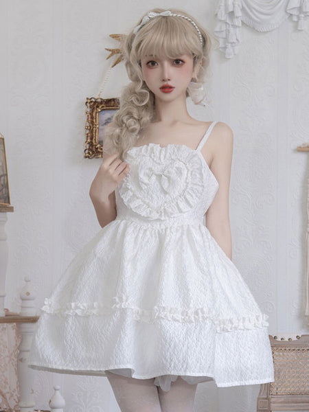 Gothic Lolita Dresses Ruffles Bows Jacquard White Black