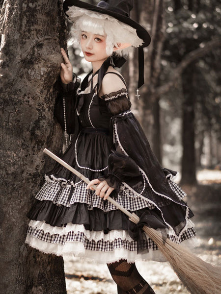 Gothic Lolita Dresses Ruffles Bows Plaid Black