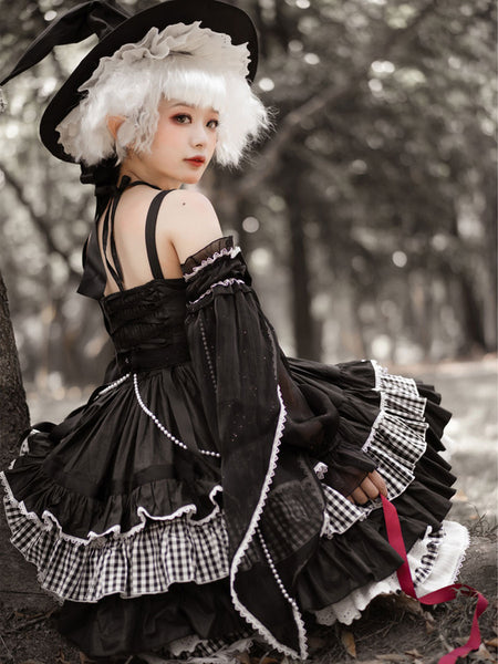 Gothic Lolita Dresses Ruffles Bows Plaid Black