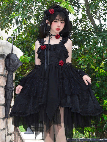 Gothic Lolita Dresses Ruffles Lace Black Apricot