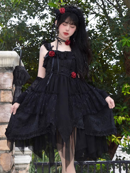 Gothic Lolita Dresses Ruffles Lace Black Apricot