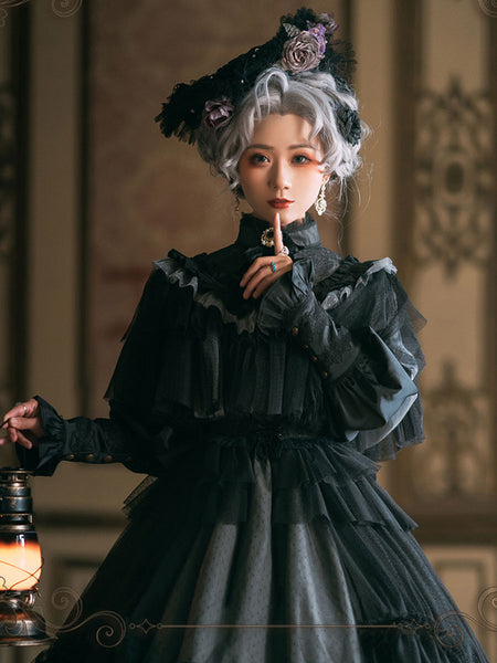 Gothic Lolita Dresses Ruffles Lace Black Burgundy