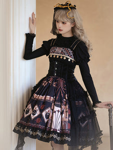 Gothic Lolita Dresses Ruffles Lace Floral Print Black Black