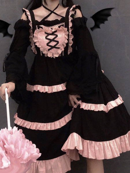 Gothic Lolita Dresses Ruffles Lace Light Sky Blue Pink Adjustable Elastic