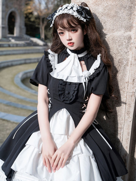 Gothic Lolita Dresses Ruffles Lace Up Black