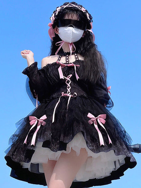 Gothic Lolita Dresses Ruffles Lace Up Black Black
