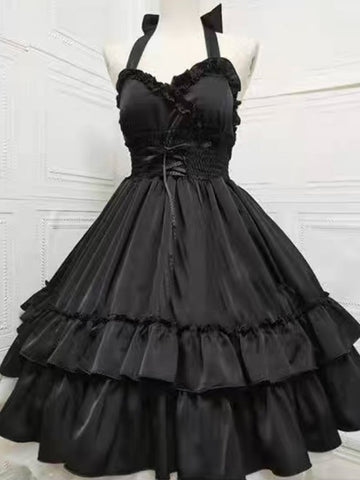 Gothic Lolita Dresses Ruffles Lace Up Black White