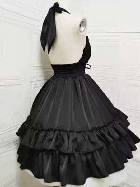 Gothic Lolita Dresses Ruffles Lace Up Black White