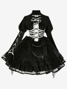 Gothic Lolita Dresses Ruffles Lace Up Polka Dot Black Black