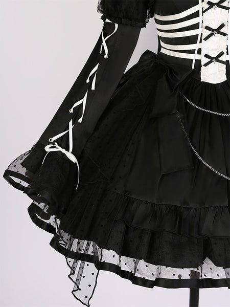 Gothic Lolita Dresses Ruffles Lace Up Polka Dot Black Black