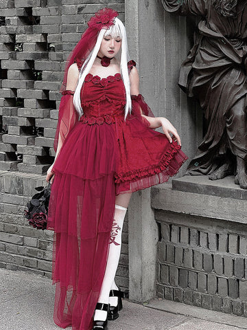 Gothic Lolita Dresses Ruffles Lace Up Red Red