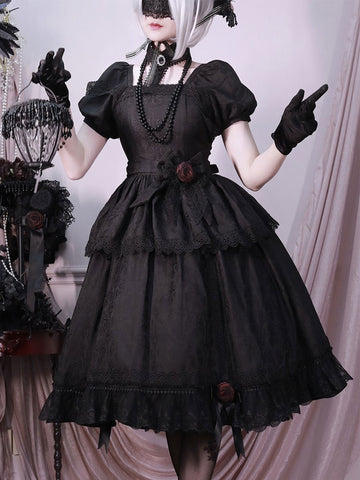 Gothic Lolita Dresses Ruffles Rose Black Black