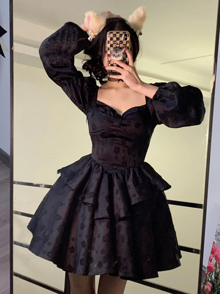 Gothic Lolita Dresses Ruffles Tiered Black Ecru White