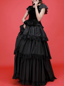 Gothic Lolita Dresses Tiered Lace Black Black