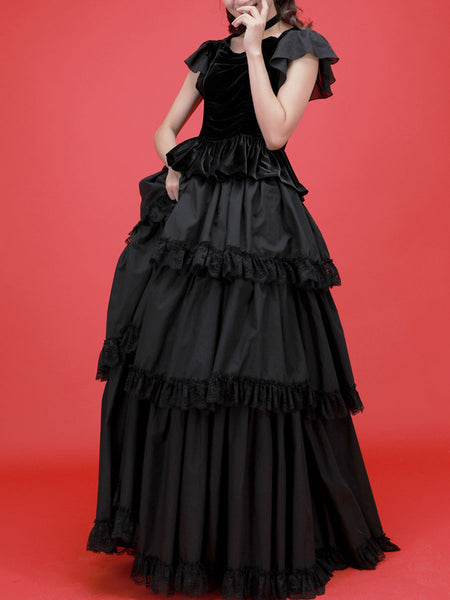 Gothic Lolita Dresses Tiered Lace Black Black