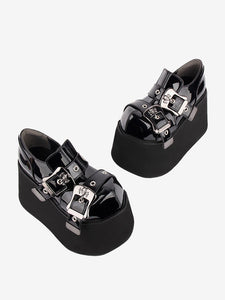 Gothic Lolita Footwear Black Grommets PU Leather Wedge Heel Lolita Pumps