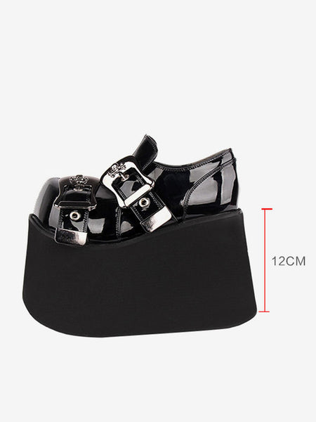 Gothic Lolita Footwear Black Grommets PU Leather Wedge Heel Lolita Pumps