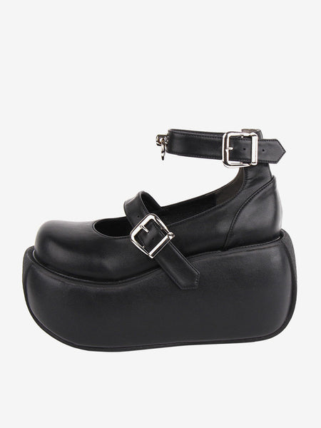 Gothic Lolita Footwear Black Grommets PU Leather Wedge Heel Lolita Shoes