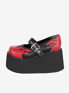 Gothic Lolita Footwear Black Lace Up PU Leather Wedge Heel Lolita Pumps