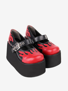 Gothic Lolita Footwear Black Lace Up PU Leather Wedge Heel Lolita Pumps